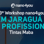Banner do 3º Workshop nano4you Auto em Jaraguá do Sul, realizado na Tintas Maba, reunindo profissionais do setor automotivo.