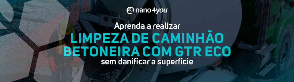 Banner sobre limpeza de caminhão betoneira com GTR ECO, destacando método sem danificar a superfície