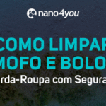 Banner da nano4you com o texto “Como limpar mofo e bolor: guarda-roupa com segurança”, sobre fundo com parede manchada por mofo.