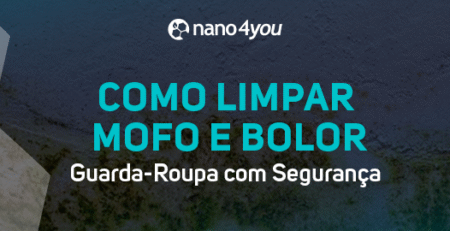 Banner da nano4you com o texto “Como limpar mofo e bolor: guarda-roupa com segurança”, sobre fundo com parede manchada por mofo.