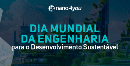 Banner da nano4you com a frase “Dia Mundial da Engenharia para o Desenvolvimento Sustentável”, destacando inovação e sustentabilidade.