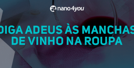 Copo de vinho derramado sobre tecido claro, ilustrando solução com Bio7 Multiuso da nano4you para remover manchas de vinho das roupas.