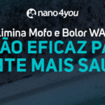 Aplicação do Elimina Mofo e Bolor WAP em parede com fungos, destacando a limpeza e proteção com nanotecnologia.