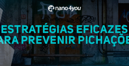 Muro pichado em área urbana com título “Estratégias eficazes para prevenir pichações” da nano4you.