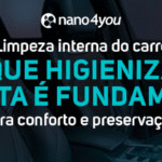 Interior de veículo limpo com bancos e painel higienizados, ilustrando o tema de limpeza automotiva.