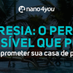 Três executivos da nano4you em frente a painéis de rochas expostos em ambiente corporativo, com o título “7 anos de ciência, propósito e transformação”.