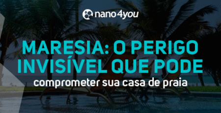 Três executivos da nano4you em frente a painéis de rochas expostos em ambiente corporativo, com o título “7 anos de ciência, propósito e transformação”.
