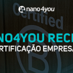 Placa da certificação B Corp com logotipo da nano4you.