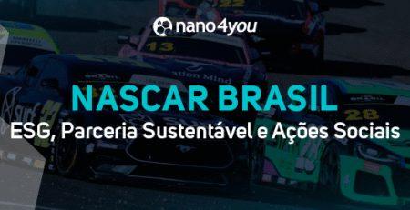 Banner da nano4you com carros da NASCAR Brasil e a frase 'NASCAR Brasil: ESG, Parceria Sustentável e Ações Sociais'.