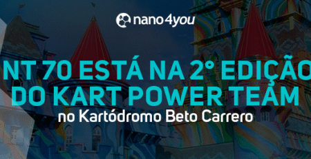 Banner institucional da nano4you com o título “NT 70 está na 2ª edição do Kart Power Team no Kartódromo Beto Carrero”, sobreposto à imagem colorida do castelo do parque Beto Carrero World.