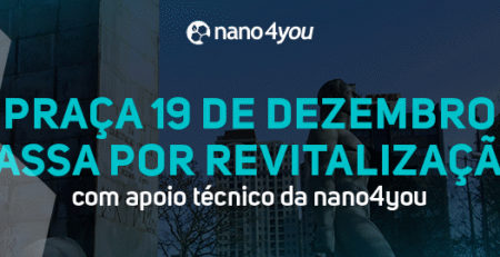 Banner institucional da nano4you anuncia a revitalização da Praça 19 de Dezembro com apoio técnico da empresa.