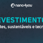 Banner com o título “Revestimentos inteligentes, sustentáveis e tecnológicos” e logotipo da nano4you em fundo azul.