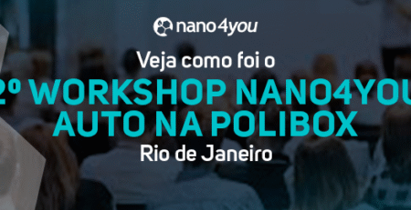 Banner institucional da nano4you anuncia o 2º Workshop Nano4you Auto realizado na Polibox, no Rio de Janeiro.