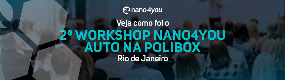 Banner institucional da nano4you anuncia o 2º Workshop Nano4you Auto realizado na Polibox, no Rio de Janeiro.