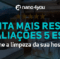 Banner institucional da nano4you com o texto “Garanta mais reservas com avaliações 5 estrelas – transforme a limpeza da sua hospedagem”, sobre fundo de ambiente moderno de hospedagem com estrelas douradas em destaque.