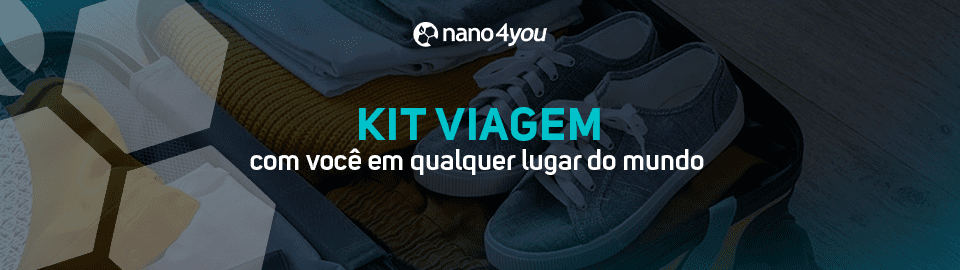 Banner promocional do lançamento do Kit Viagem nano4you, com o slogan "Para te acompanhar em qualquer lugar do mundo".