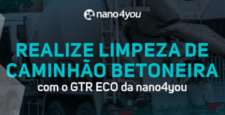 Banner sobre limpeza de caminhão betoneira com GTR ECO, destacando método sem danificar a superfície
