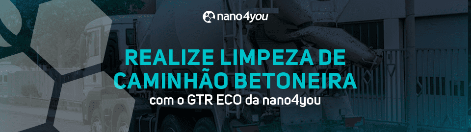 Banner sobre limpeza de caminhão betoneira com GTR ECO, destacando método sem danificar a superfície