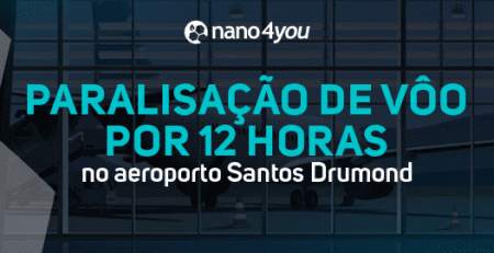 Aeroporto com pista parcialmente interditada e avião ao fundo, com o texto “Quando 12 horas de paralisação mostram o valor da performance” e logo da nano4you centralizado no topo.