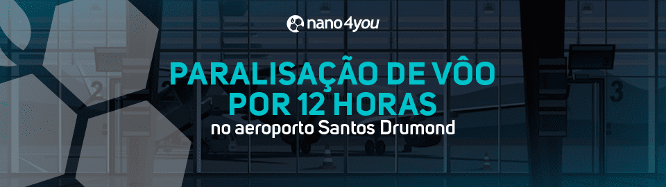 Aeroporto com pista parcialmente interditada e avião ao fundo, com o texto “Quando 12 horas de paralisação mostram o valor da performance” e logo da nano4you centralizado no topo.