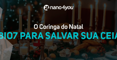 Banner de Natal da nano4you destacando o Bio7 como solução multifuncional para limpeza rápida e segura após a ceia, com tecnologia sustentável e alto desempenho.