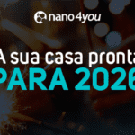 Banner da nano4you com a mensagem “A sua casa pronta para 2026”, representando cuidado com o lar, limpeza inteligente e preparação do ambiente com tecnologia sustentável.