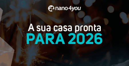 Banner da nano4you com a mensagem “A sua casa pronta para 2026”, representando cuidado com o lar, limpeza inteligente e preparação do ambiente com tecnologia sustentável.