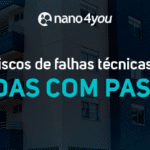 Imagem de um edifício residencial com fachada revestida em pastilhas cerâmicas, com destaque para o título “O risco de falhas técnicas em fachadas com pastilhas”. A imagem ilustra a importância da inspeção predial, da manutenção preventiva e da segurança estrutural em edificações verticais para evitar descolamento de revestimentos e acidentes em áreas urbanas.