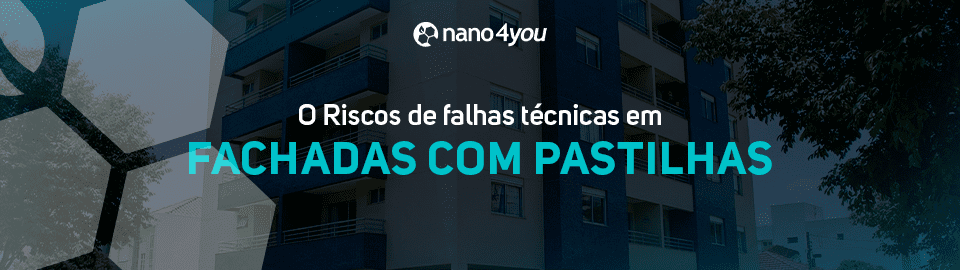 Imagem de um edifício residencial com fachada revestida em pastilhas cerâmicas, com destaque para o título “O risco de falhas técnicas em fachadas com pastilhas”. A imagem ilustra a importância da inspeção predial, da manutenção preventiva e da segurança estrutural em edificações verticais para evitar descolamento de revestimentos e acidentes em áreas urbanas.